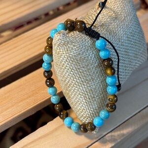Turquoise and Yellow Tiger Eye Men’s Beaded Bracelet